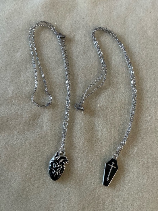 Jewelry - Silver Tone Anatomical Heart & Coffin Cross Pendant Necklaces, each 22”